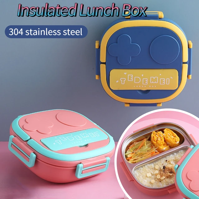 Metal Lunch Boxes 2 Compartments Insulated Lunch Box Leakproof Food Snack  Container Stainless Steel for Pre-School Kid Daycare - AliExpress