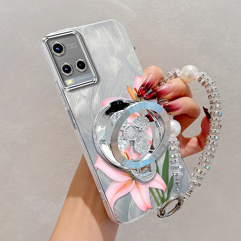 Pink Flowers Phone Case Set with Lanyard and Stand - 3-Piece Ensemble