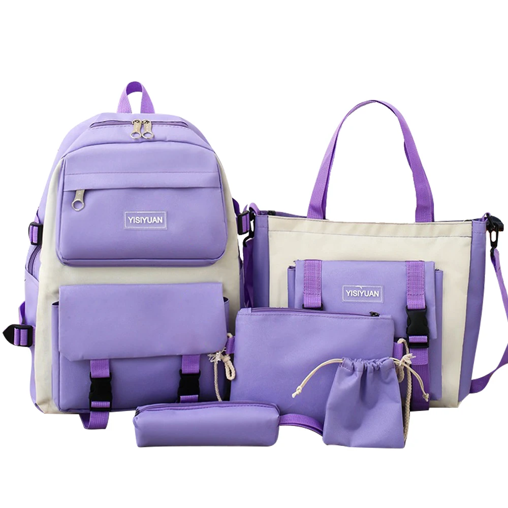 

Canvas Backpack Large Capacity Students Schoolbag Set Teenage Backpack Handbag Messenger Bag Stationery Bag Kit Book Bag