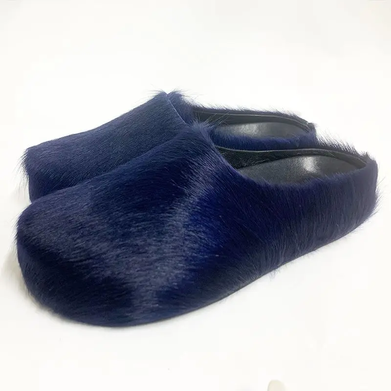 

High-Quality Hot Sale Fur Slippers Thick Soled Women's Men's Fashion Casual Shoes Round Head Horse Hair Mueller Shoes