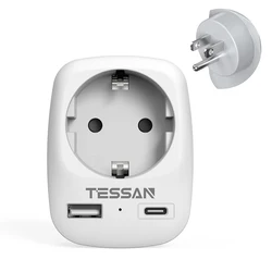 Universal Travel Power Adapter with USB - C, 3A Charging Port and Compact Design - US Plug (1 Outlet 1 USB A 1 C)