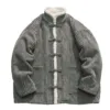 2024 Chinese Style Men Warm Spring Festival Long Sleeve Thickened Cotton Jacket Coat Winter Plush Stand Collar Corduroy Overcoat 4