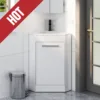 26" Corner Bathroom Vanity Sink Combo for Small Space Freestanding Cabinet with Resin Sink and Matte Black Faucet ﻿ 1
