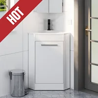 26" Corner Bathroom Vanity Sink Combo for Small Space Freestanding Cabinet with Resin Sink and Matte Black Faucet ﻿ 1