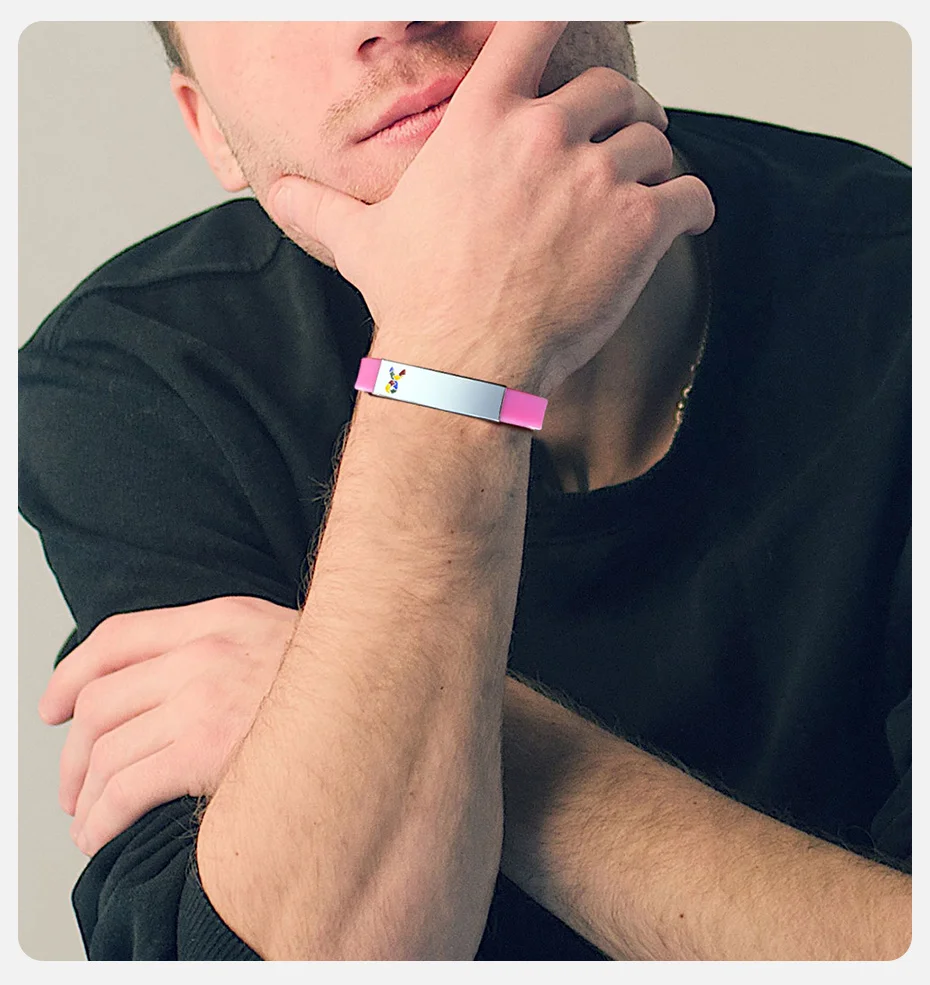 Vnox kostenlos personal isierte Autismus ID Armbänder für Teenager Mädchen Jungen, farbige Puzzle weiche Silikon Armbänder, benutzer definierte Kontakt Name Eis – Detail 7