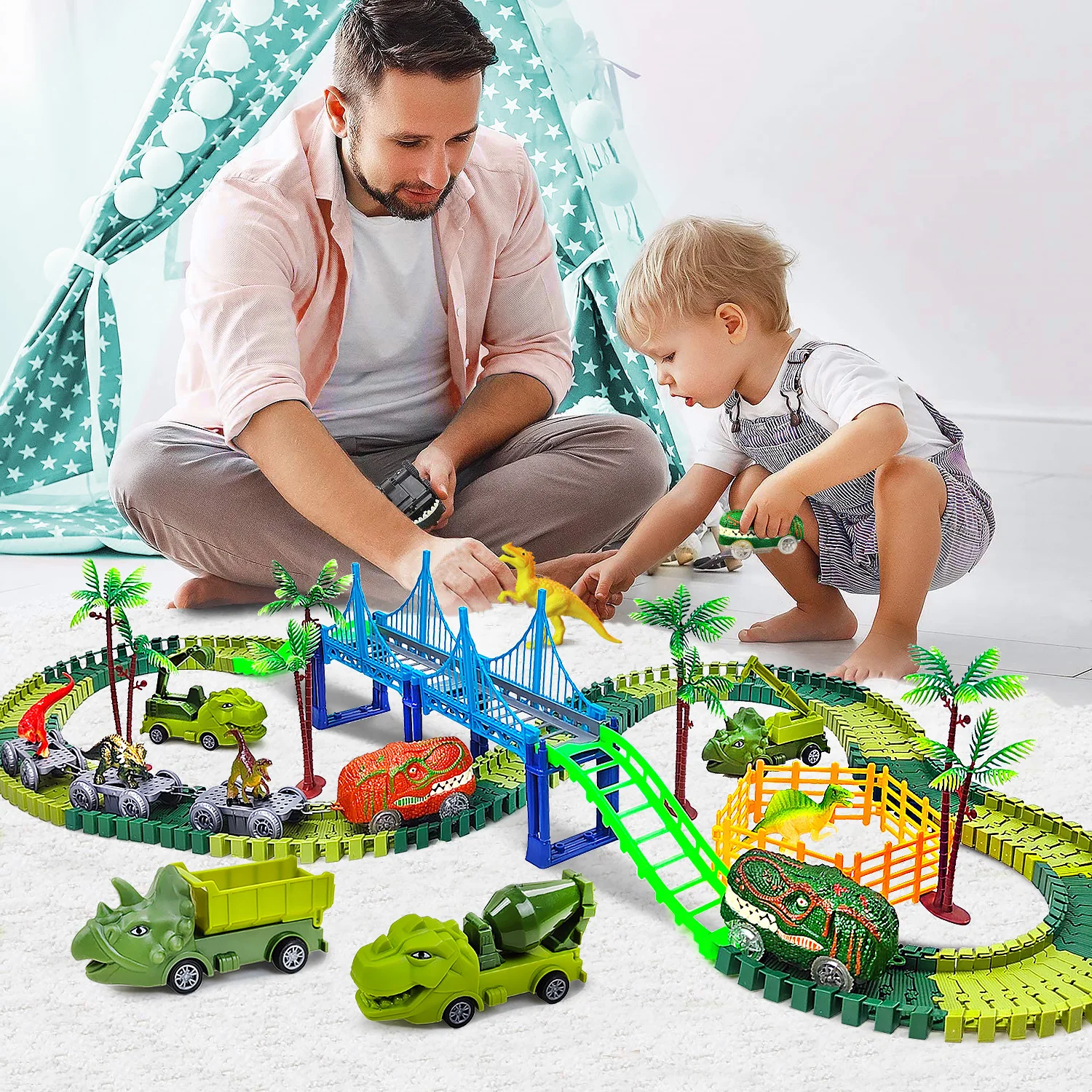 Children Electric Magic Climbing Dinosaur Track Toy Engineering Car Kids Track Car Train Toys for Children Birthday Gift 6