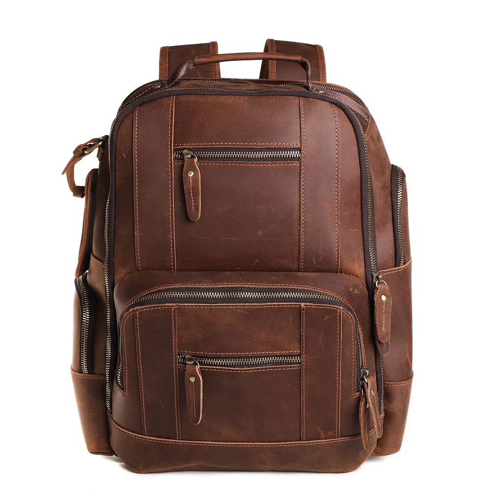 European and American New 15.6-inch Backpack Men's Large Capacity Travel Bag Vintage Leather Backpack For Men's