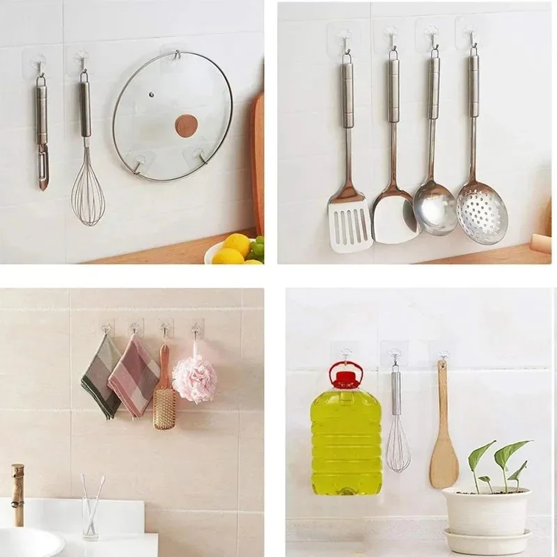 Description Picture 3 of itemMulti-purpose transparent punch-free hook strong traceless adhesive hook bathroom kitchen wall hanging coat and hat adhesive ...