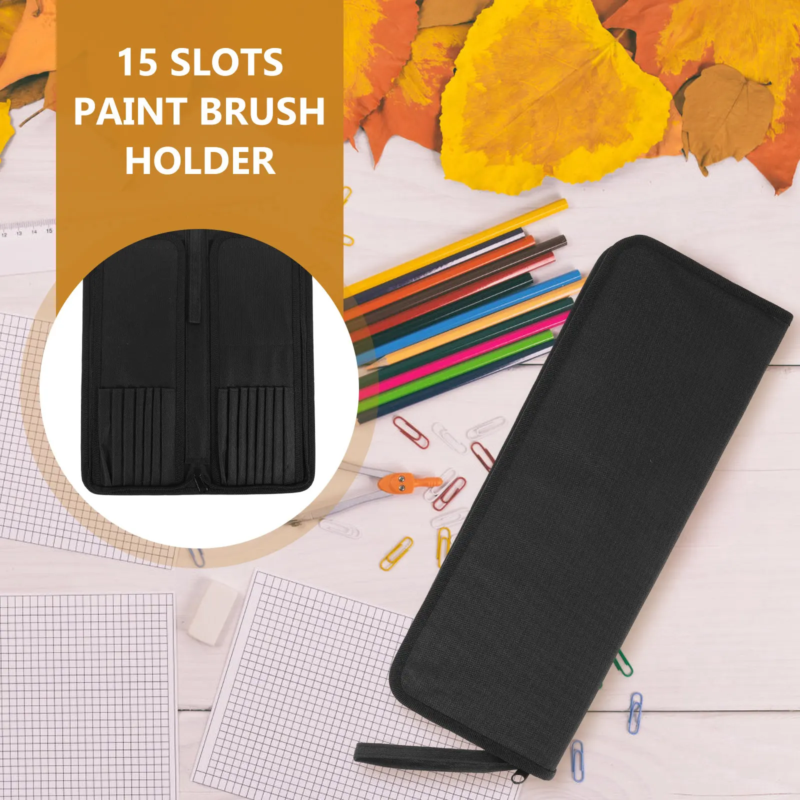 1Pcs 페인트 브러시 홀더 15 슬롯 아티스트 페인트 브러시 보관을위한 천연 캔버스 롤업 파우치 수채화 오일 페인트 브러시 홀더