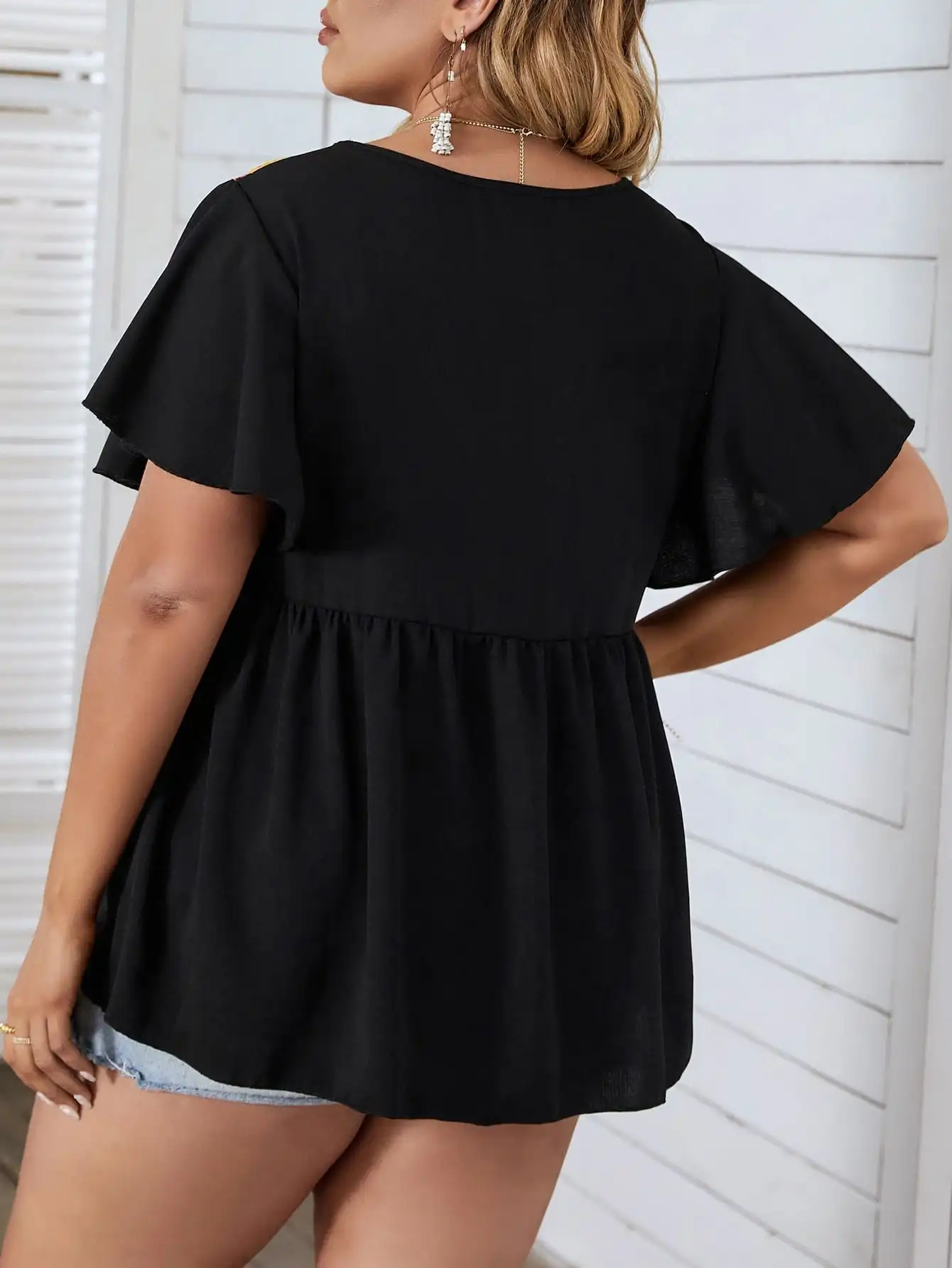 Finjani Plus Size T-shirts For Women Fashion Ruffle Hem Tee Top Polyester Fiber Crew Neck Women's Blouses