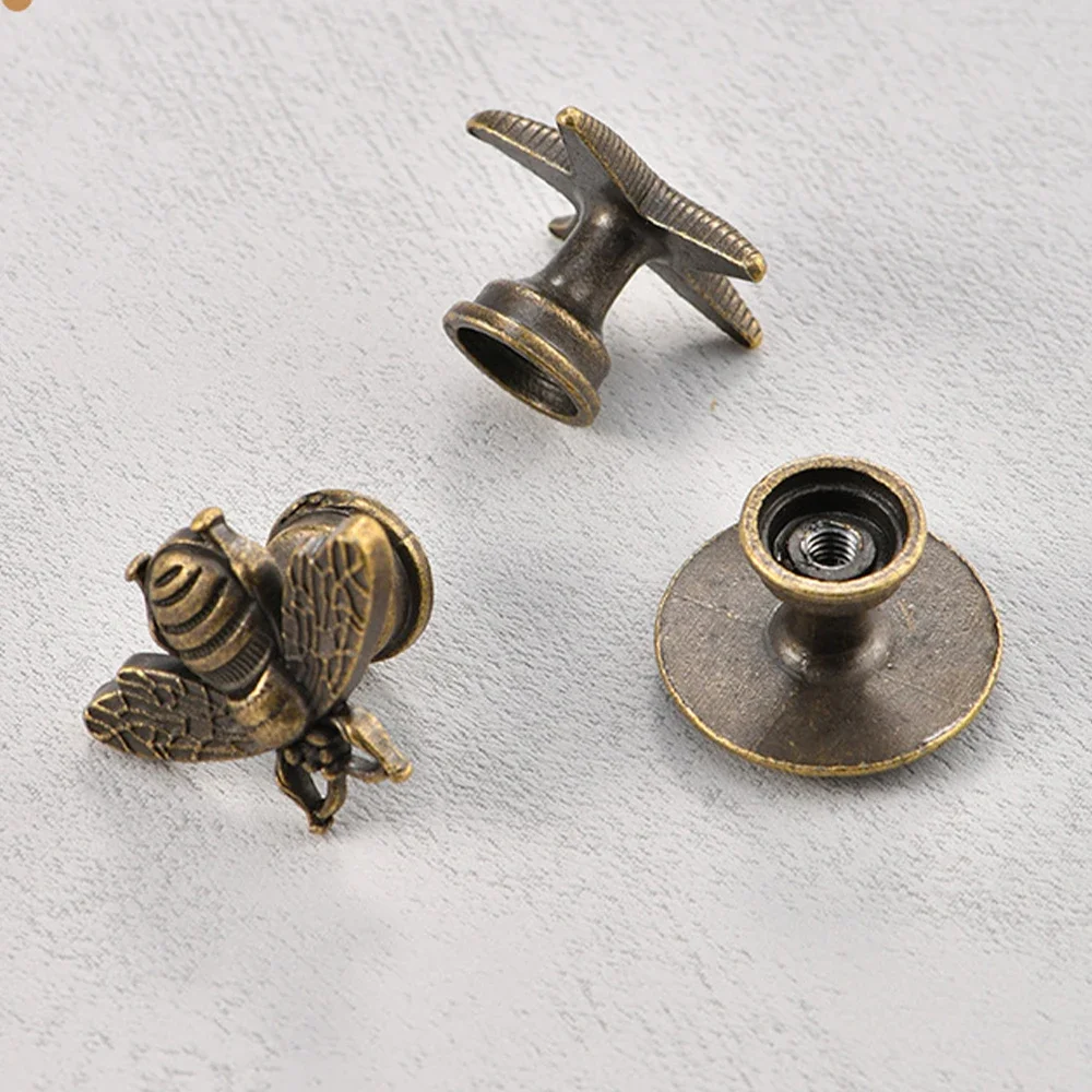 Antique Bronze Knobs w/screws Antique Bronze Creative Starfish Bee Round Pull Handle Single Hole 27mm Jewelry Box Cabinet 5pcs