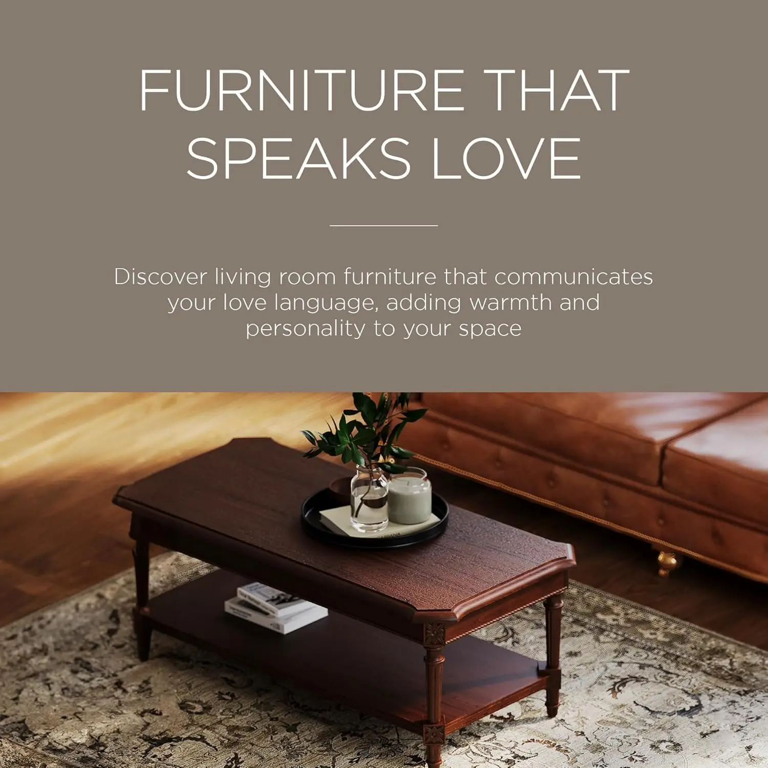 Pullman Large Rectangular Wooden Coffee Table in Antiqued Brown 2 Tier Traditional Center Shelf Storage Rustic Finish