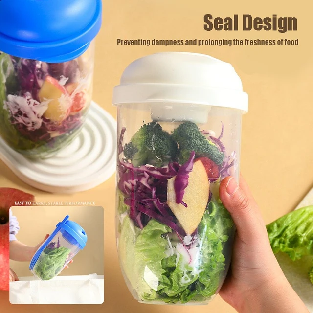 1pc White Salad Shaker Cup With Fork, Sauce Container And Sealed Lid,  Portable Fruit And Vegetable Salad Bottle For Picnic And Travel, Breakfast