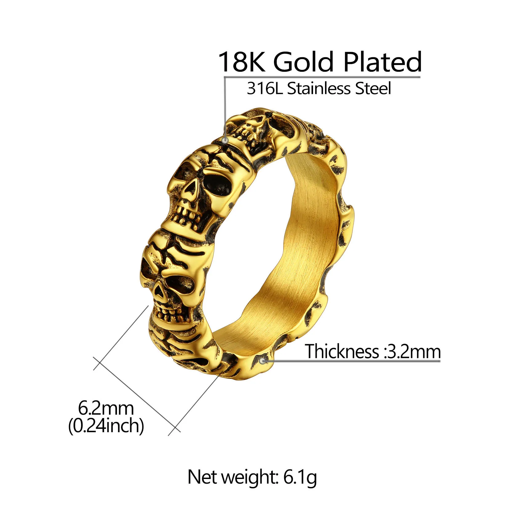 Vintage Stainless Steel Skull Rings-Animals Aso