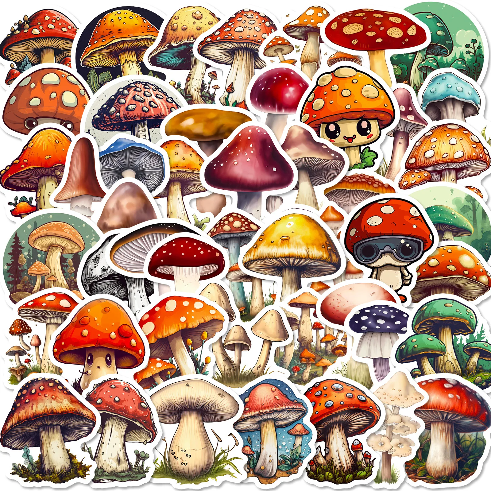 10/30/50Pcs Retro Mushroom Waterproof Graffiti Sticker Aesthetic Decorative Luggage Laptop Phone Diary Scrapbook Kids Stickers