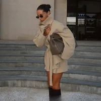 KONDALA Office Lady Khaki Suits Women Long Sleeve Sashes Button Trench Jakcets Wide Leg Button Shorts Fashion 2025 Autumn Suits