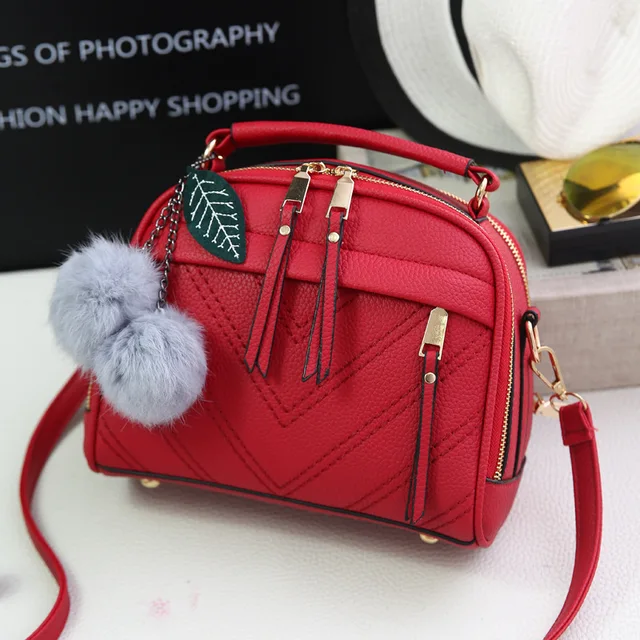 Pu leather small handbag for women girl fashion tassel messenger bags with ball female shoulder bags