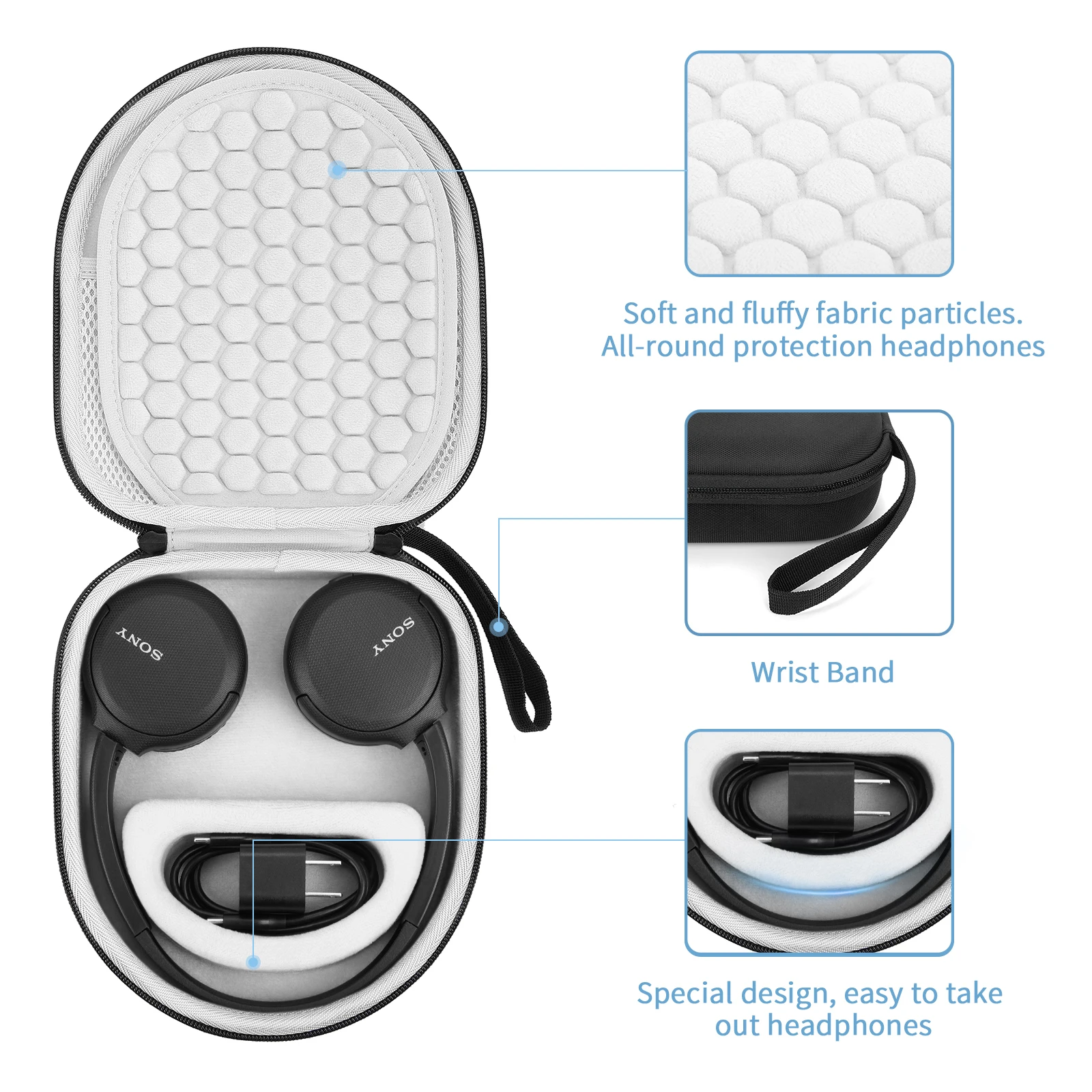 Hard EVA Case for Sony WH-CH510/JBL Tune 510BT Headphones - Lightweight Shockproof Travel Cover with Mesh Pocket & Soft Lining