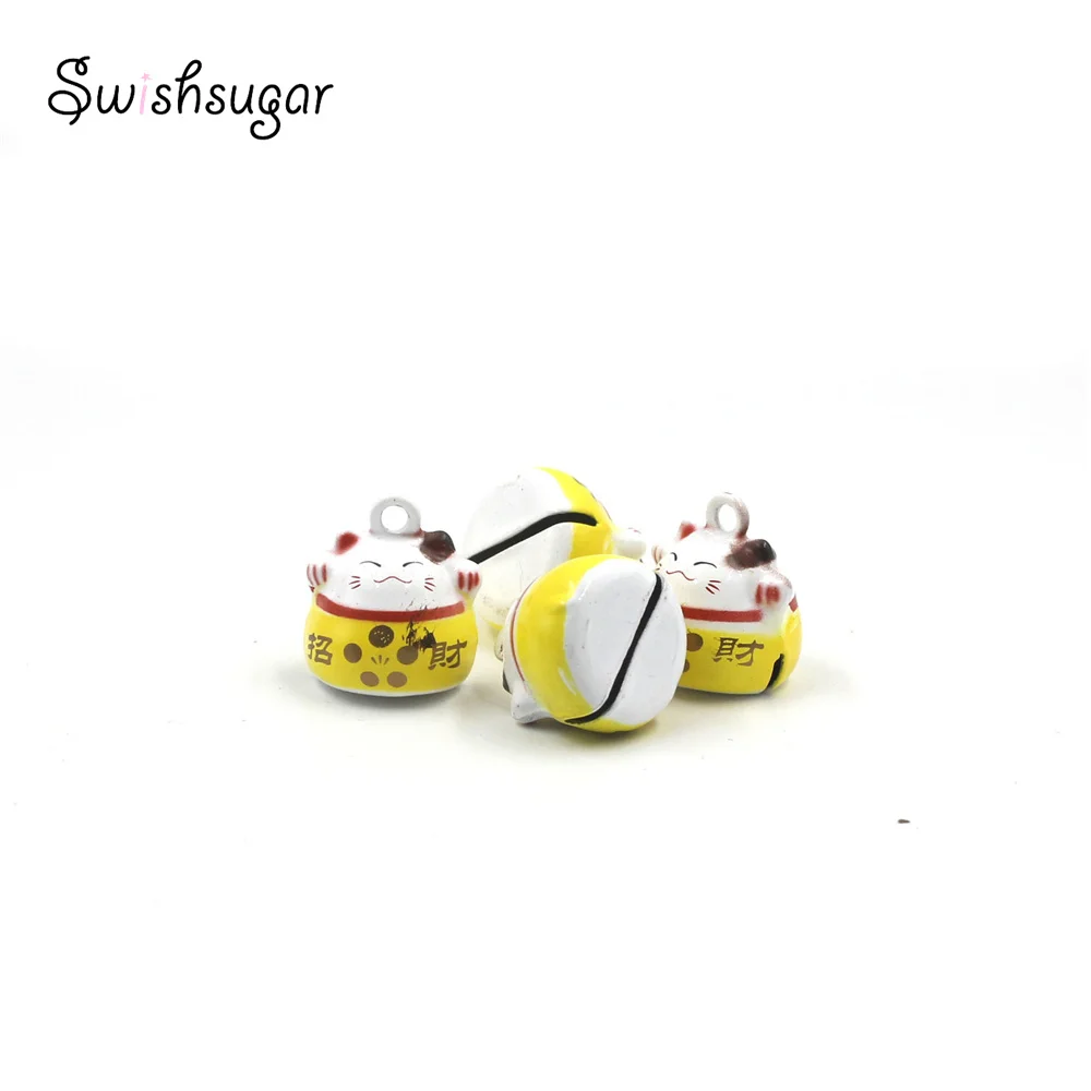 Metal Cartoon Lucky Cat Jingle Bell Charm For Pendant Party Gift Cat Pet Necklace Bracelet Hanging Jewelry