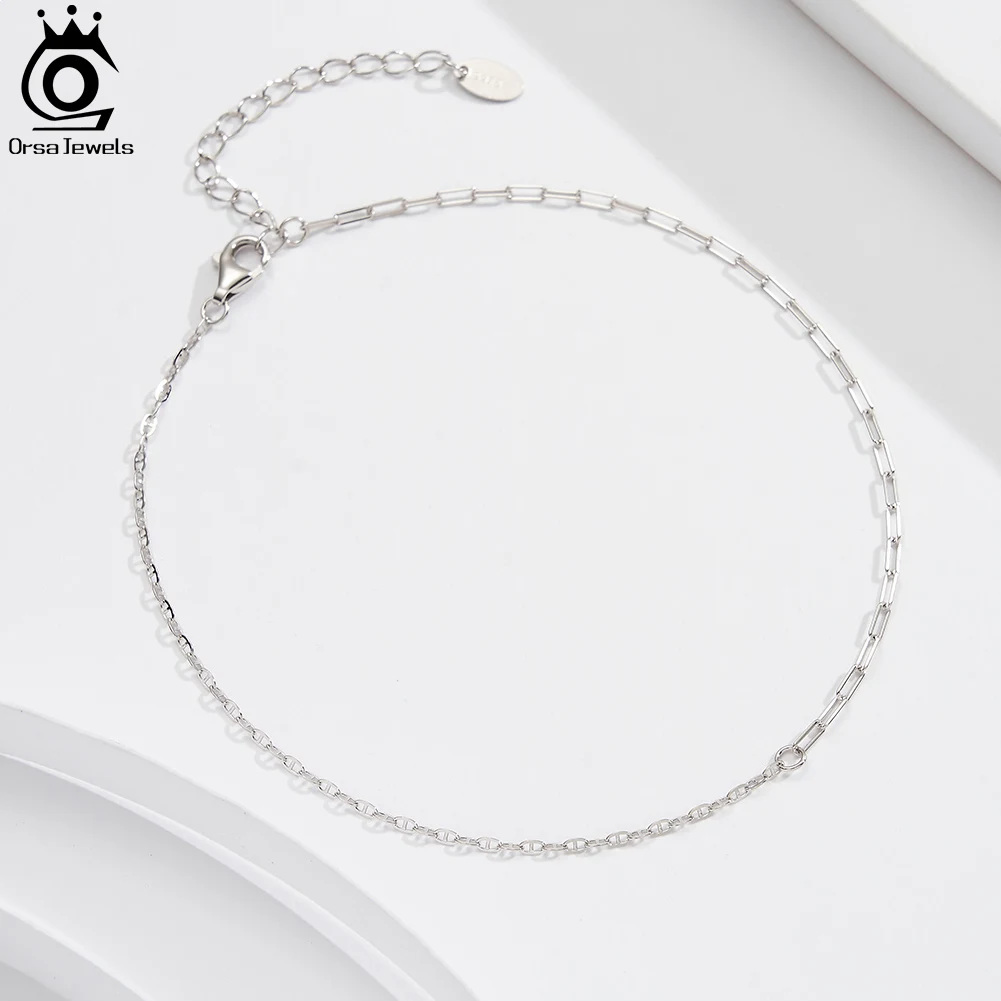 ORSA JEWELS Mariner &Paper Clip Chain Anklet Thin Chain Beach Summer S925 Pure Silver Bracelet on Leg Minimalist Jewelry SA73