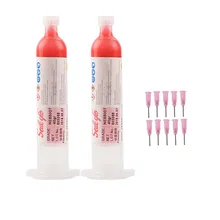 

2pcs 30ml/40g SMD SMT BGA IC Repair Chips Stencil Paste Dispenser Red Glue with 10pcs Needles PCB Reflow Masking Welding Paste