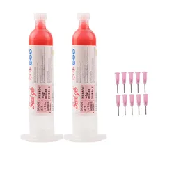 SMD SMT BGA IC – distributeur de pâte pour pochoirs, 30ml/40g, lot de 2 pièces, colle rouge avec 10 aiguilles, pâte de soudage pour masque de refusion PCB 
