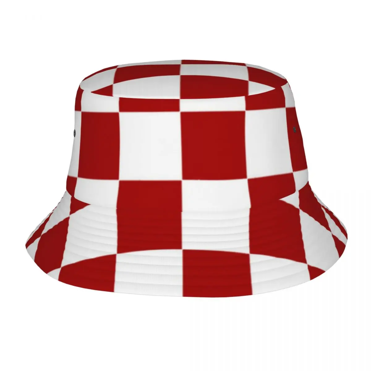 

Checkered Bucket Hat Red and White Retro Fisherman Hats For Women Breathable Travel Hiking Caps Streetwear Pattern Visor Hats