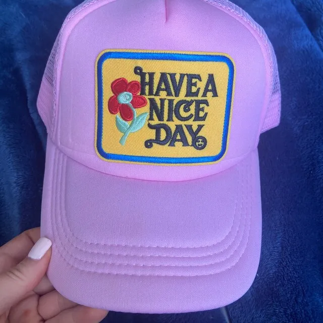 Have A Nice Day Trucker Hat  Embroidered Summer Mom Hat Flower Love Baseball Cap Party Hat Women Mesh Cap Couple Hat Her Gift 3