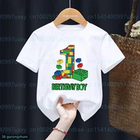 Blocs de construction 1-10 anniversaire garçons T-shirt bloc drôle impression graphique enfant en bas âge T-shirt cadeaux enfants fête d'anniversaire vêtements T-shirt 4