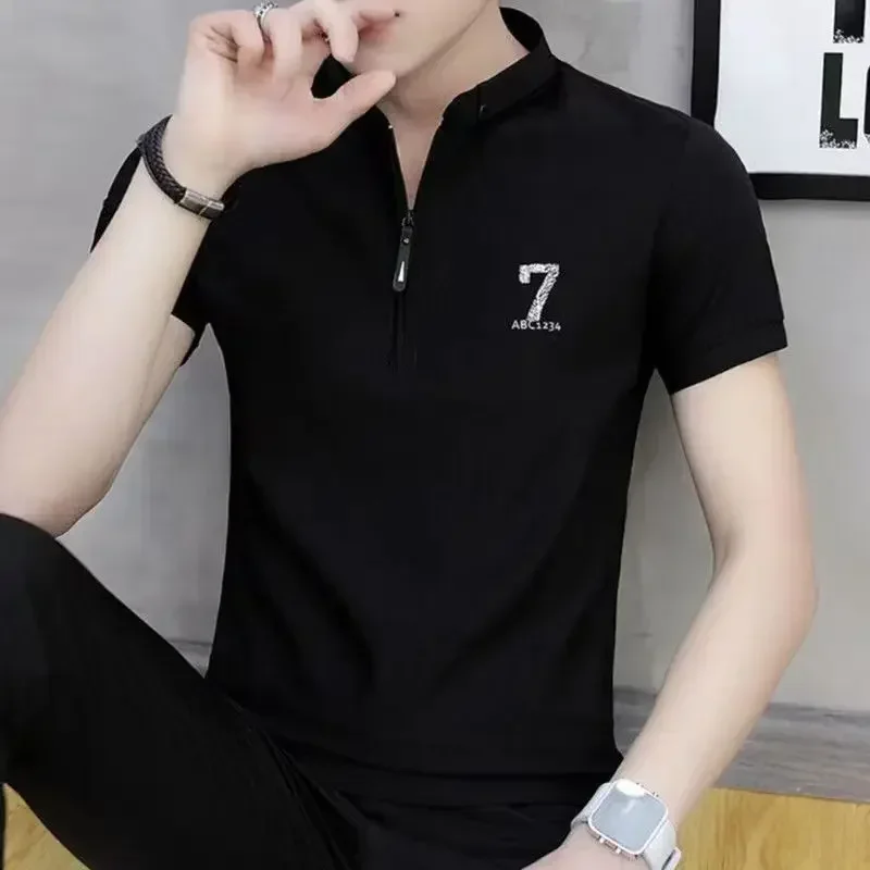 thumbnail image 1 of Camisetas tipo polo para hombre, camisetas de cuello de calidad, ropa gráfica para hombre con cuello, cuello negro, normal, Y2k, moda Harajuku, poliéster, 1 of 5