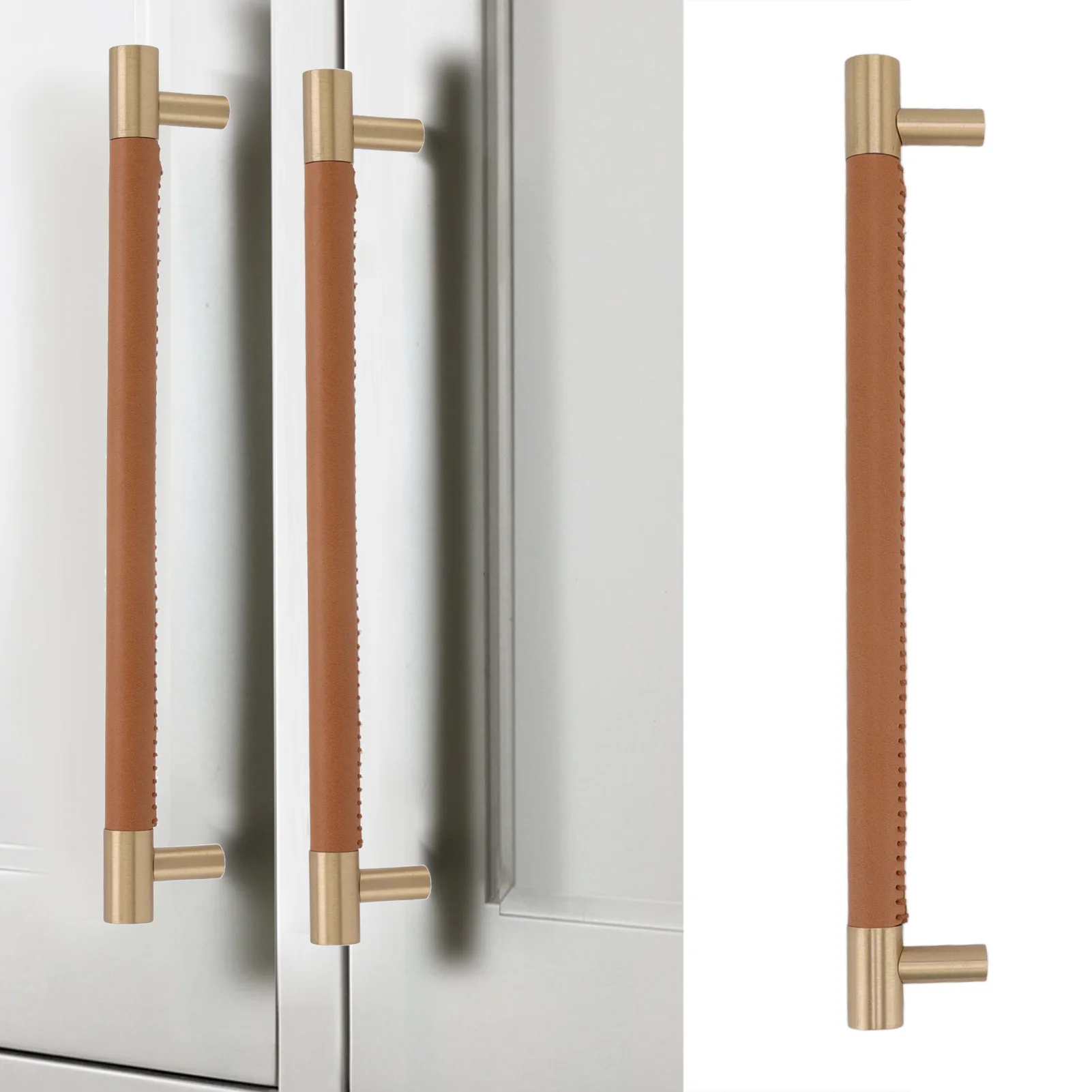 Description Picture 4 of itemCabinet Door Handle 224MM Hole Pitch Leather Brass Light Luxury Cupboard  Pull Handle for Home Wardrobe Drawer Cabinet Pull