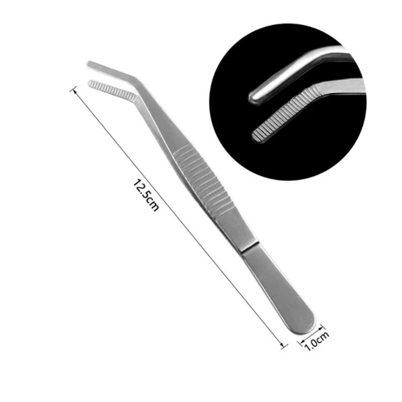 12.5/14/16/18 Stainless Steel Tweezers with Curved Pointed Serrated Tip Daily Garden Tool All-purpose Plier
