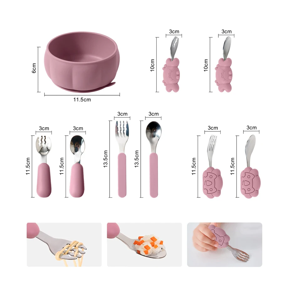 Bebe Feeding Spoon Fork Set Silicone Handle Cutlery Crab Lion Stainless Steel Utensils Baby Items With Free Shipping 6