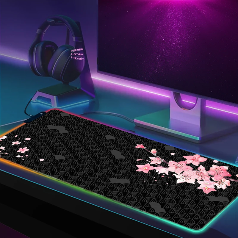 

Игровой коврик для мыши Cherry RGB, большой женский игровой коврик для мыши, компьютерный Настольный коврик для мыши, большой коврик для клавиатуры, Настольный коврик с подсветкой