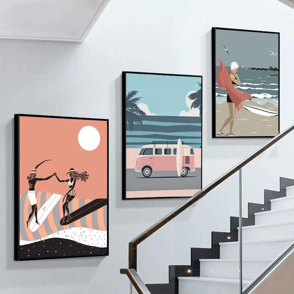 

Плакат для пляжа, серфинга, самоклеящееся искусство, фотообои, комната, бар, кафе, винтажная декоративная живопись