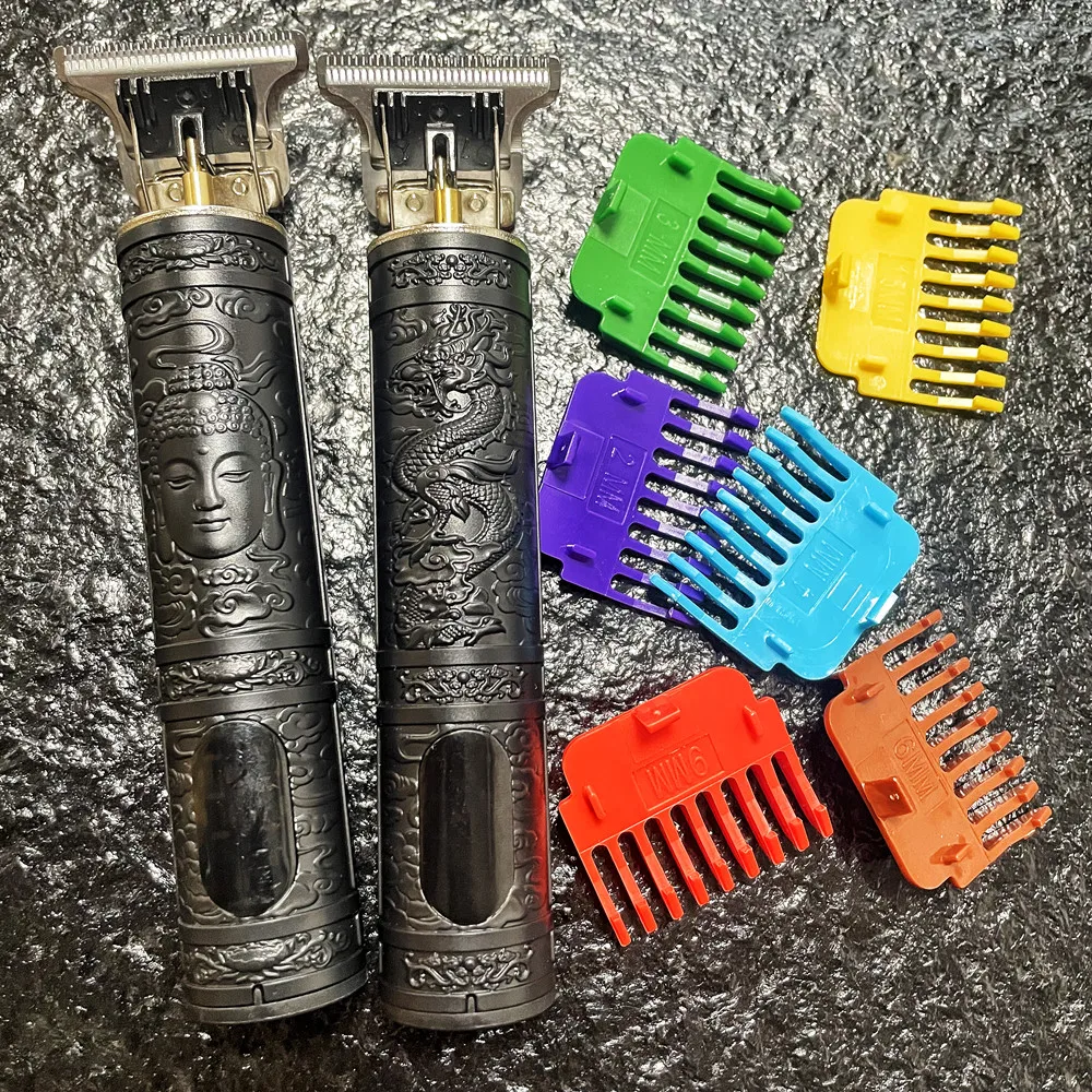 T9 블랙 바디 미용사, 다양한 크기의 빗, 1.5mm-9mm 대용량 배터리 선물, 드래곤 및 피닉스 부처님