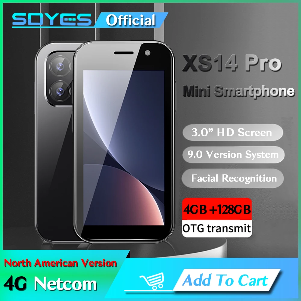SOYES XS14 프로 북미판 4G 미니 폰, 3.0 인치 화면, 4GB RAM, 128GB ROM, 안드로이드 12, 페이스 ID, 와이파이, BT 지원 