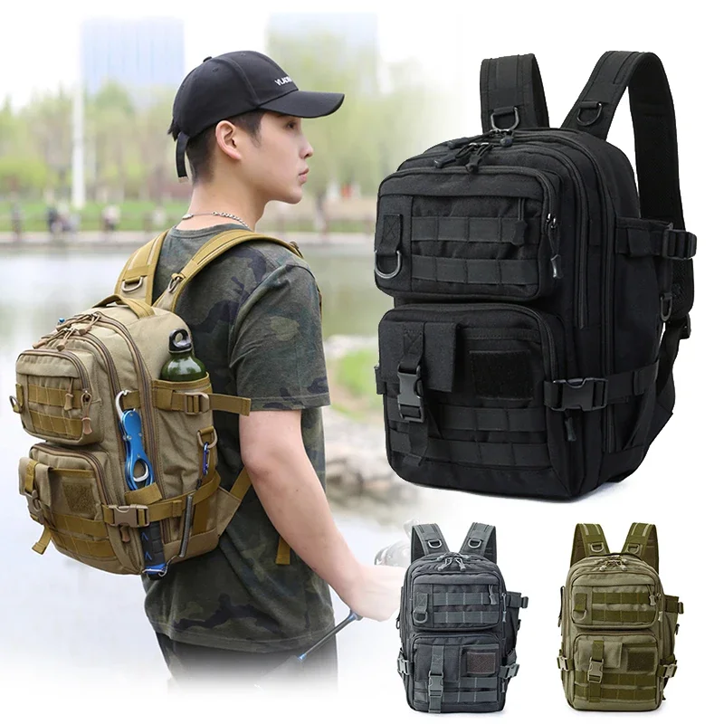 

Fishing Tackle Backpack with Rod Holders Waterproof Large Capacity Tactical Bags Fishing Lures Gear Storage Shoulder Bag