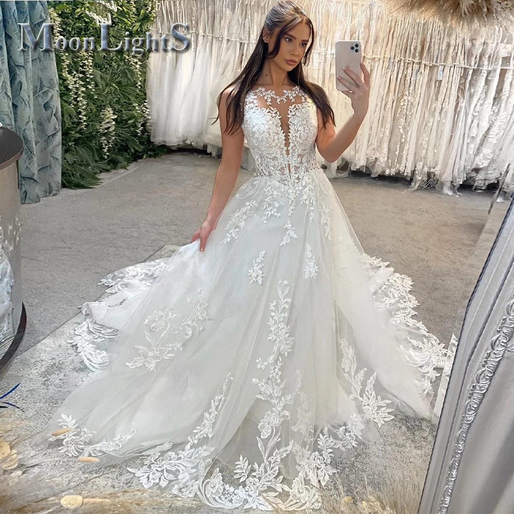 Moonlight Fairytale O-Neck Wedding Dresses for Women Backless