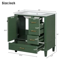 Bathroom Vanity Set 30" with Sink Cabinet Drawers Doors Modern Green Wood Single Vanity Floor Storage Organize Residence Quiet 2