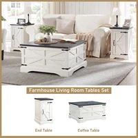 Farmhouse Coffee Table, Square Wood Center Table with Large Hidden Storage Compartment for Living Room, Rustic Cocktail Table 2