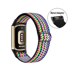 Stretchy Nylon Elastic Sport Wristbands - Versatile Replacement Accessory - Fitbit Charge5 6 (Colorful bar)
