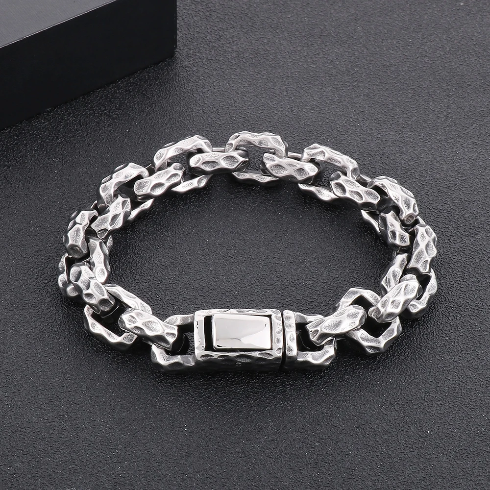 

Unique Creative Square Chain Bracelets For Men Punk Vintage Stainless Steel Brushed Metal Bracelet Fashion Party Jewelry Gifts