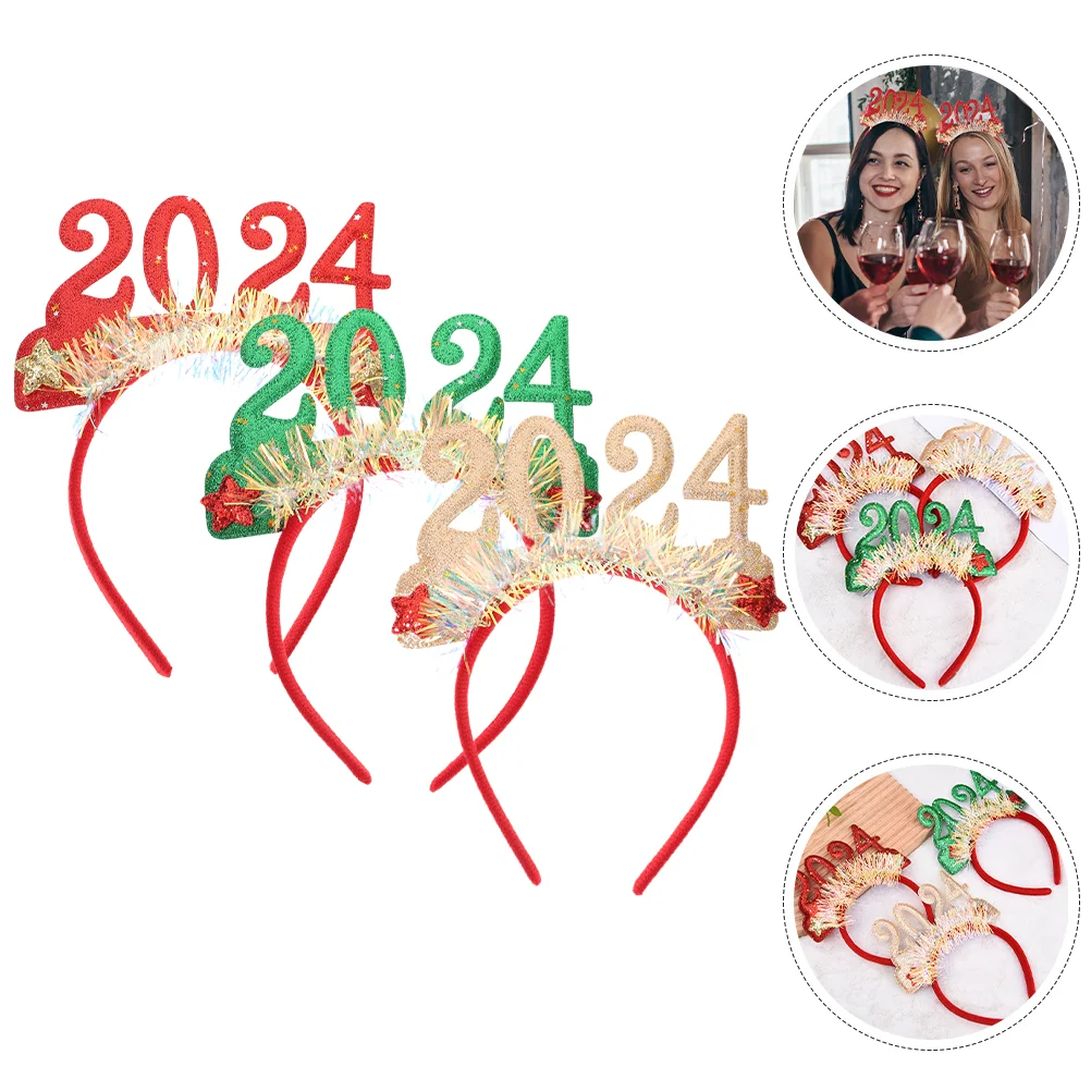 

2024 Happy New Year Headband Tiara Glitter Sequin Headband Tinsel New Year Hair Hoop Headdress New Years Eve Party Decorations