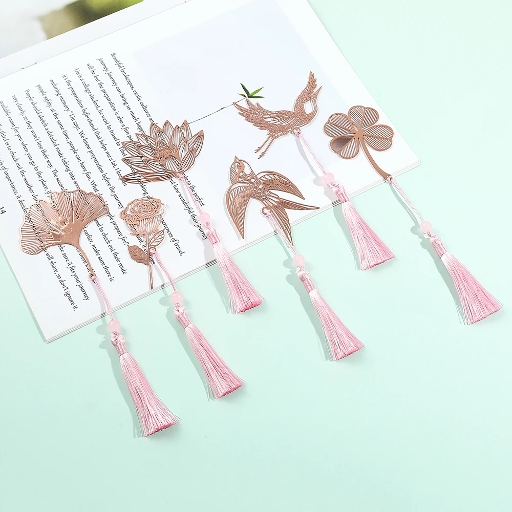 

Chinese Style Handmade Book Mark Pink Rose Lotus Flower Bookmarks for Book Lover Gifts for Friend Collection Gift
