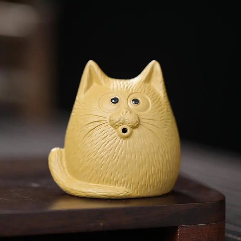 Zisha Clay Tea Pet Decoration Statue Boutique Tea Decoration Decorative Zisha Cat Sculpture for Coffee Table Aromatherapy
