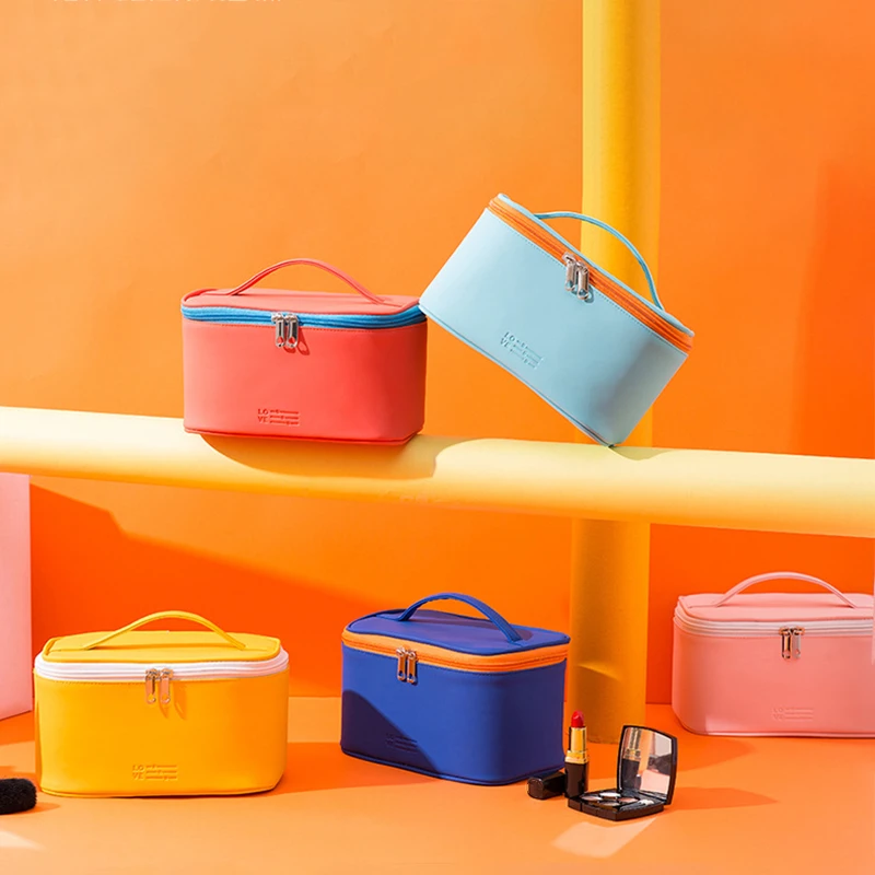 Leather Travel Cosmetic Bag Portable Women /Man Makeup Case Waterproof Multifunctional Toiletry Organizer Storage Bag