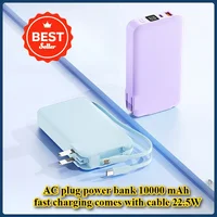 Power Bank 10000mAh Fast Charging with Its Folding Wall Plug AC Plug Own Cable 22.5W Mobile Power Supply 1