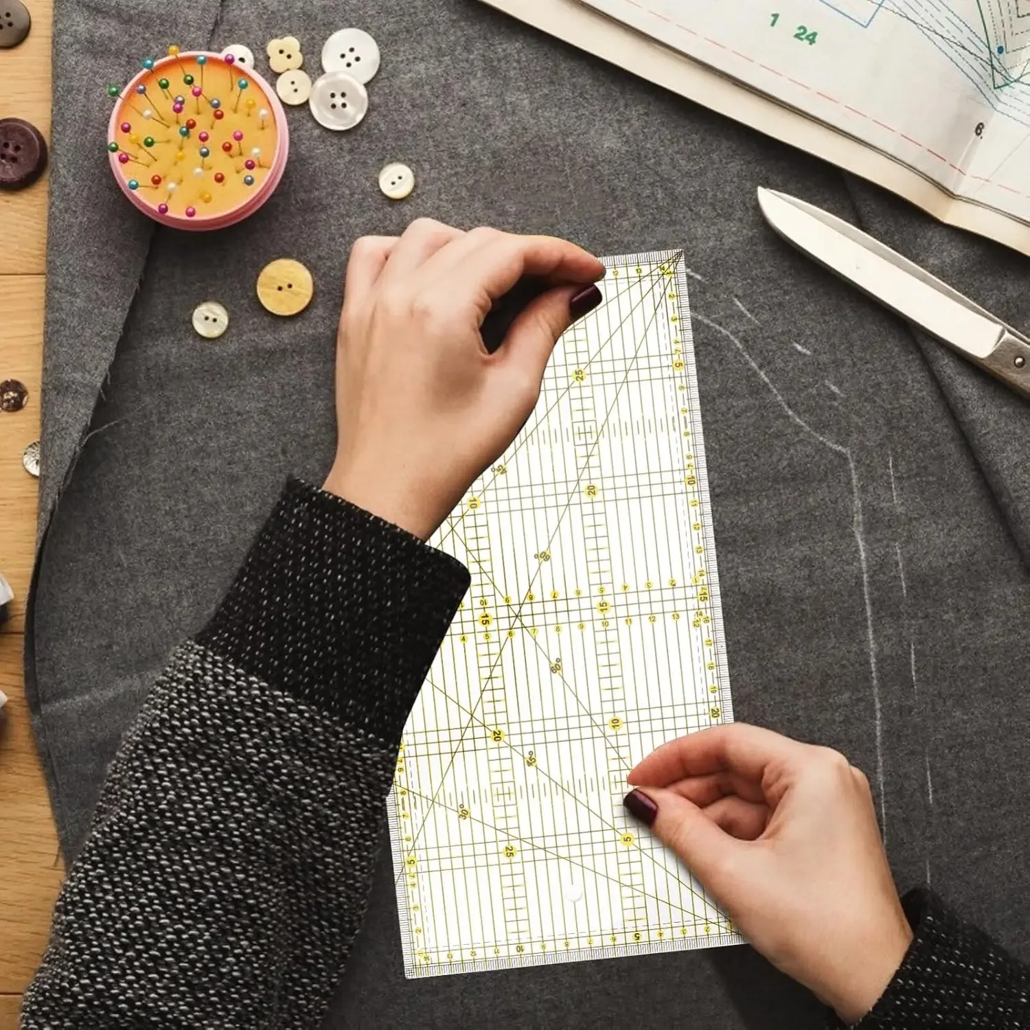 Quilters Ruler with Double Colored Grid Lines 3