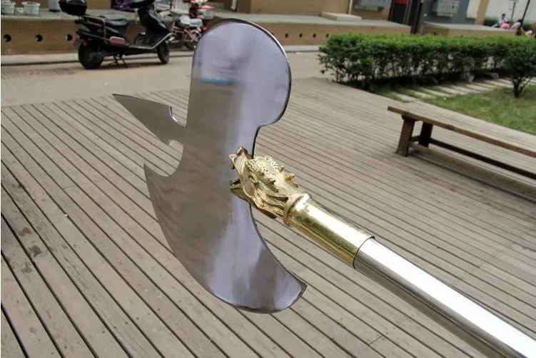 Wushu Long Handle Axe Kung Fu Axes Cinema Decoration Metalworking Craft